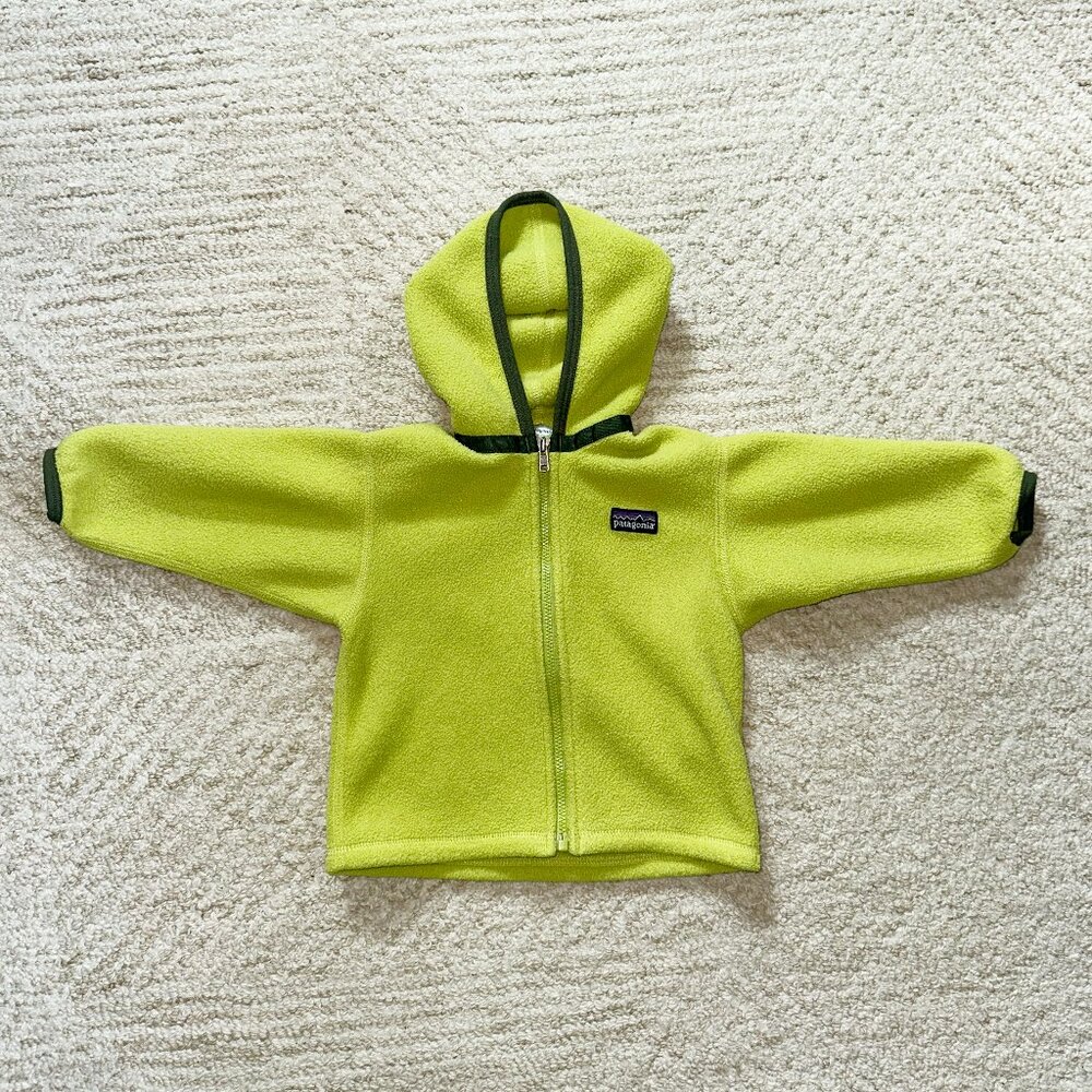 Patagonia Baby Synchilla Cardigan Lime Green Full Zip Hood Jacket Size 12 Months